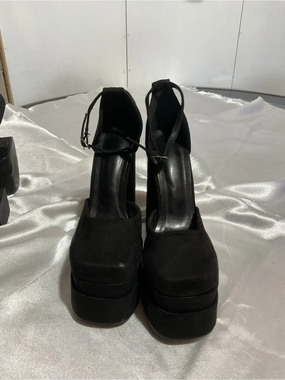 Black Platform Ankle-Strap Women's Heels